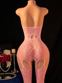 1 pieza Lencería sexy para mujer Bodystocking de malla de red, Medias de encaje - Rosa - Ver 2