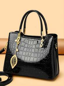 2026 High Quality 3 Layers Crocodile Handbag Patent Leather Crossbody Bags For Women Luxury Designer Shoulder Messenger Tote - Black - View 3