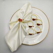 6pcs Valentine's Day Red Diamond Heart Napkin Rings, Wholesale Wedding Banquet Table Decor Napkin Holders - Gold - View 1