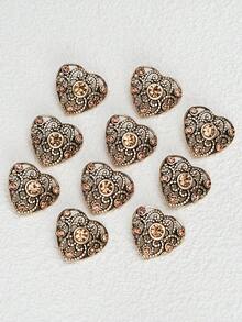 10颗/套 复古镂空心形水钻金属纽扣，优雅装饰外套、毛衣、皮草、西装、开衫、花束、手提包、DIY配饰 - 彩色 - 查看 12