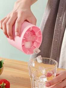 1pc Pink Silicone Ice Mold, Portable Ice Cube Maker, Reusable Silicone Ice Bucket, Easy-Release Ice Tray With Leak-Proof Lid, Stackable Design, Suitable For Home, Bar, Club, Camping, Barbecue And Summer Parties/Ice Cream Molds/Ice Cube Trays/Kitchen Accessories/Kitchen/Holiday Essential/Valentine's Day/Easter