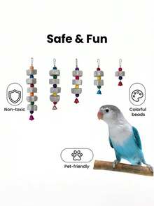 鸟喙磨牙玩具，悬挂式矿石，配有彩色珠子和铃铛，用于小型鸟类的牙齿护理和日常玩耍（配件颜色随机发货）