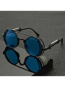 Unisex Steampunk Glasses - Vintage Industrial Style Red Tinted Lenses, Large Round Frame, Suitable Halloween, Role, Gothic Party - Retro Futuristic Party Glasses Men And Women LW3X - 紅色 D - 查看 5