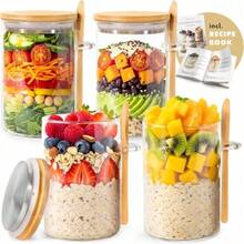 Overnight Oats Containers With Lids, 16oz Overnight Oats Jars 4 Pack, Oatmeal Cups, Meal Prep Containers, Glass Meal Prep Containers With Lids, China Pudding Jars. - 4 CÁI - Xem 1