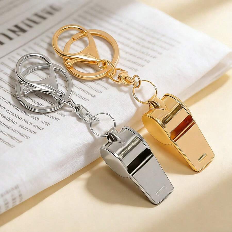 2PCS/Set New Casual Zinc Alloy Whistle Key Chain Ring Football Game Whistle Small Gift Metal Key Chain Accessories, Holiday Gift - A - View 1