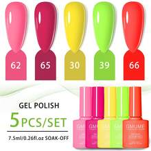 Zestaw 5 neonowych lakierów żelowych na lato (7,5 ml) – intensywny róż, limonkowa zieleń, żółty i czerwony. Buteleczki z powłoką kolorystyczną (wiernie oddającą kolor). Żywe zdobienia paznokci na festiwale muzyczne i imprezy. - Wielokolorowe - Zobacz 6