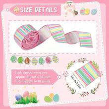 2 rollos de 10 yardas de cinta de 1.5 pulgadas con alambre, de estilo pastel de Pascua y primavera, cinta decorativa de rayas de lona rosa, adecuada para embalaje de fiestas de Navidad y manualidades - Colores mixtos - Ver 4