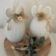 Khuôn tai thỏ sọc (1 cái/2 cái), khuôn silicon hình trứng Phục Sinh, khuôn nến và đồ trang trí bằng thạch cao hình tai thỏ, đồ dùng thủ công trang trí nến Phục Sinh tự làm. - trắng - Xem 6