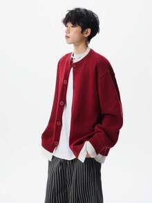 Men Cardigans - Red - View 4