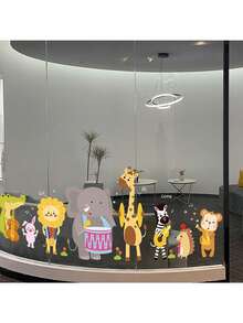 1pc Jungle Animal Band Static Window Sticker, Double-Sided Visible Glass Sticker, Lion, Elephant, And Giraffe Static Window Sticker, Animal Sticker, Window Decoration, Furniture And Window Decor Sticker, Holiday Decoration, Gift, Restaurant Decoration Static Window Sticker, Removable, Suitable For Living Room And Bedroom Glass Doors And Windows - Easy To Apply, PVC Material - Multicolor - View 7