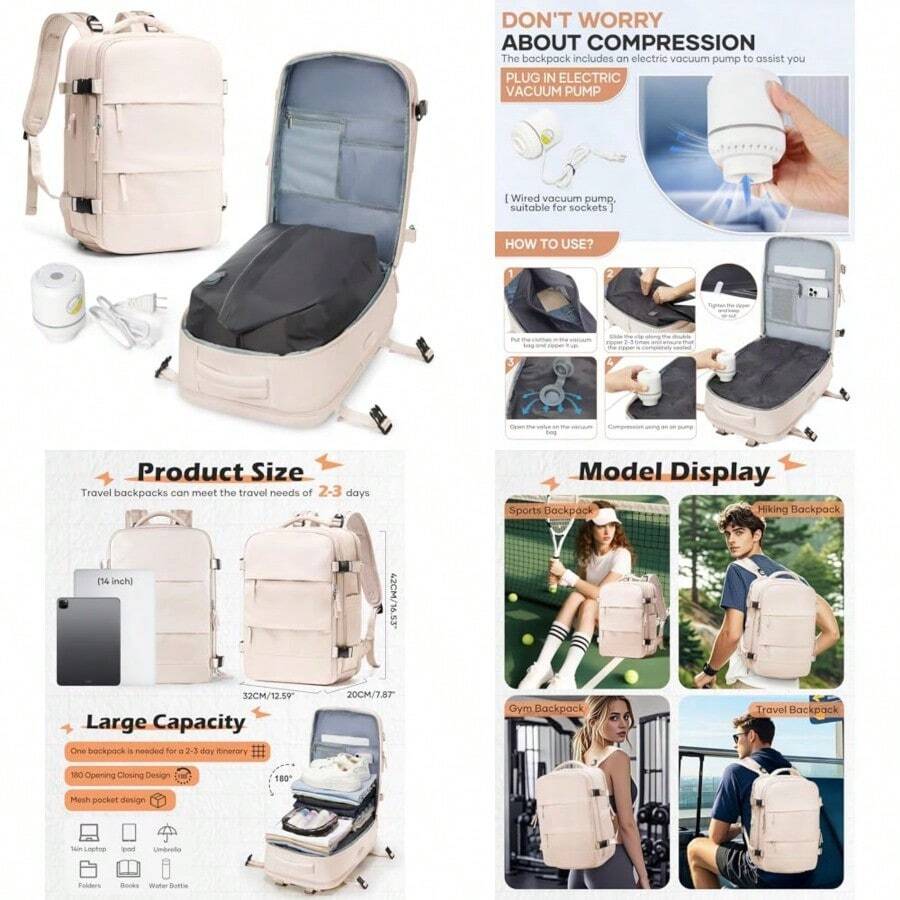 SEAFEW Large Travel Backpack With Vacuum Seal Compression Vacuum Travel ...