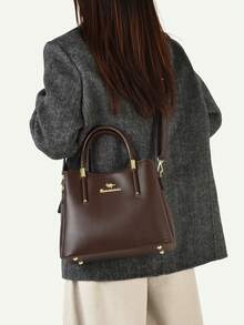 Retro Luxury Large Capacity Commuter Versatile Elegant Tote Bag, Fashion Personalized One Shoulder Handbag, PU Material - Coffee - View 6