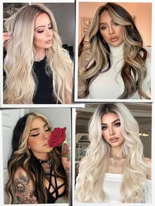 Tóc giả dài ombre vàng hoe gợn sóng cho nữ, rẽ ngôi giữa, highlight nâu, tóc giả vàng hoe gợn sóng tự nhiên, sợi tổng hợp chịu nhiệt, thích hợp cho tiệc Halloween, sử dụng hàng ngày. - Nhiều màu - Xem 9