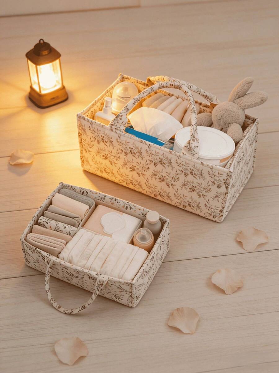 1pc Floral Diaper Caddy Organizer, Stylish Nursery Storage Basket - Gift For Baby Shower, Baby Registry Must Have, Newborn Essentials - Baby Caddy Organizer(Flower Prints In Randomized Positions) - Pastoral Daisy - View 1