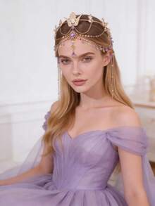 1件装女士紫色水晶流苏头饰，新娘婚礼头箍，派对/活动发饰，情人节配饰 - 紫色 - 查看 2