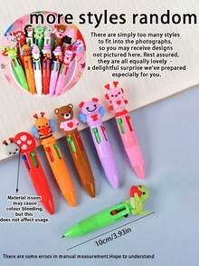 10支/套彩色卡通风格圆珠笔套装，四合一可爱笔，批量购买，萌萌爱心对话主题圆珠笔，生日派对、情人节礼物、课堂奖励、学校奖品、办公用品的理想之选 - 彩色 - 查看 10