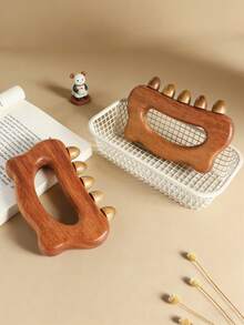 1pc Wooden Manual Massager With 5 Smooth Massage Beads, Muscle Relaxation, Meridian Massage Suitable For Chest, Back, Limbs, Head, Whole Body