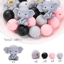 18颗动物硅胶珠套装，彩色动物造型毛绒大孔珠，适合DIY、手链、项链和各种手工项目，情人节礼物珠宝制作珠子 - 彩色 - 查看 10