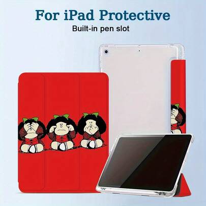 Anime Cartoon Character Design, Mafalda IPad Protective Case With Built-In Pencil Slot - Lightweight, Non-Slip, Scratch-Resistant, Foldable TPU Protective Case Compatible With Ipad 9.7/10.2/10.9/12.9/Pro 11/10th Gen - Cute Illustration, Tablet Protection, Adorable IPad Case, Tablet Protection, Playful Design, Protection