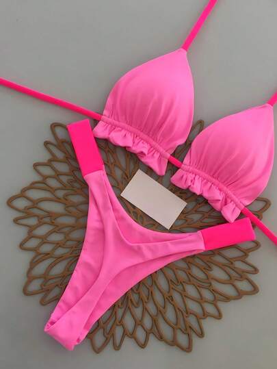 2pcs Heart & Star Casual Cute Elegant Sexy Bohemian Lace-Up Ombre Trim Bikini Swimwear, Beach Holiday, Spring/Summer Vacation