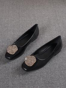 Women's Fashion Flat Slip-On Casual Shoes, Basic Style For Office Wear, All Seasons - Oily Black Skin - View 1