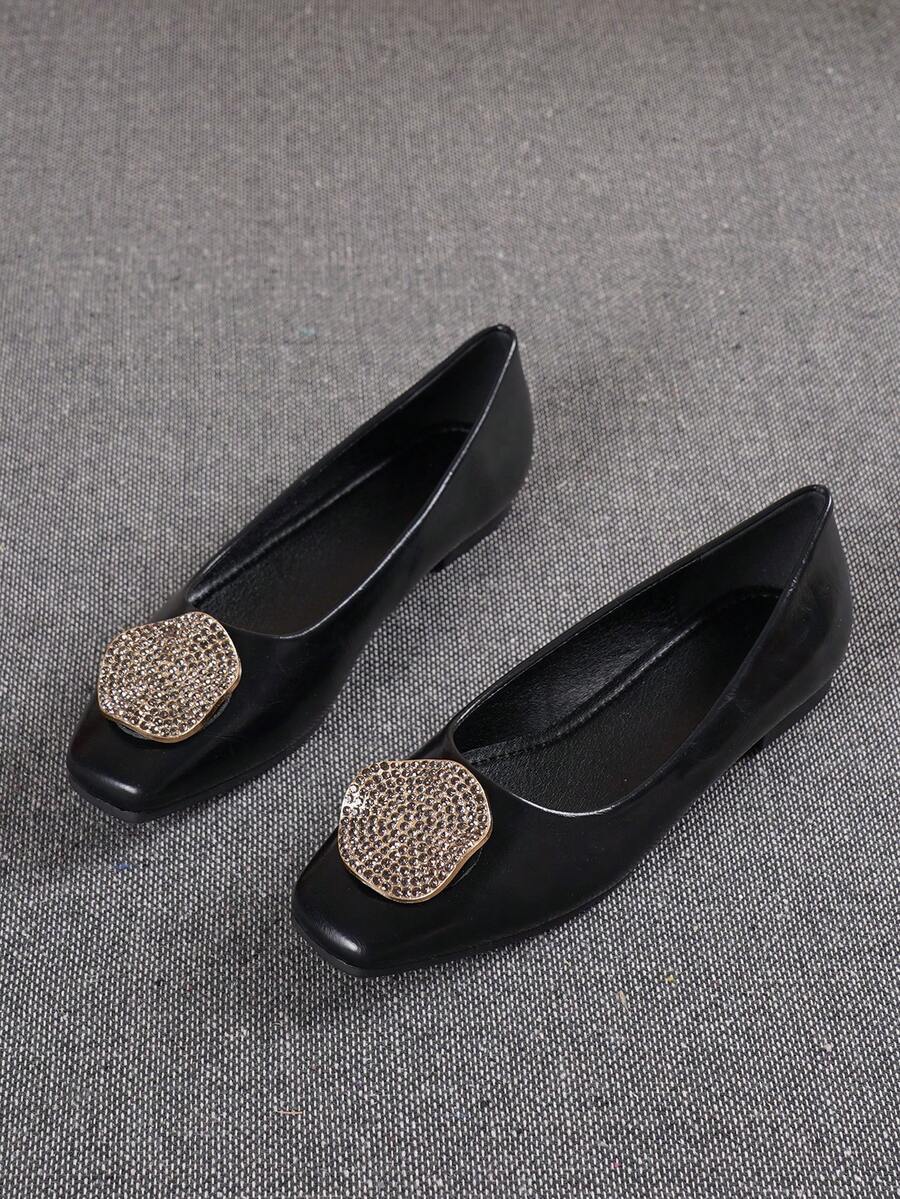 Women's Fashion Flat Slip-On Casual Shoes, Basic Style For Office Wear, All Seasons - Oily Black Skin - View 1