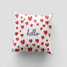 4 件装情人节抱枕套，18x18 英寸/45x45 厘米，情人节装饰，红白波点爱心设计，天鹅绒材质，不含枕芯 - 彩色 - 查看 2