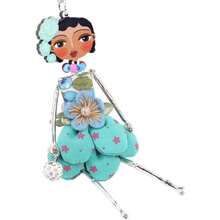 BONSNY Collar con muñeca floral de París hecha a mano, vestido de tela con patrón de flores, cadena plateada, collar de declaración de moda con colgante de joyería, Mediano, Metal Tela Cristal,38180037 - Multicolor - Ver 2