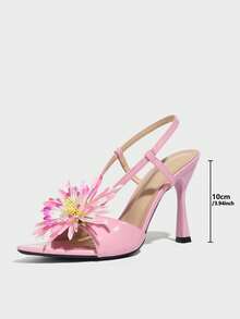 Sandalias elegantes para mujer, diseño de girasol 3D radiante, tacón de aguja de punta fina, material de textura de espejo de alta calidad y cómodo, tacones altos abiertos de moda y sexys, estilo europeo y americano, adecuados para cualquier ocasión: primavera/verano, bar, discoteca, reunión de socialité, fiesta, escenario, vacaciones, boda, iglesia, tacones altos rosas, zapatos de mujer elegantes y de moda - Rosa - Ver 8