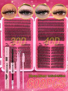 608/544PCS Cluster False Eyelashes, Single Eyelash Extension, D-Curl, 10-16mm DIY Eyelash Cluster, 30D+40D/50D+60D/80D+100D Waterproof False Eyelash Set, Super Thick, Makes Eyes Bigger, Easily Creates Natural Eye Makeup, Reusable, Suitable For Beginners, Weddings, Dates, Parties, Holidays, Perfect As A Gift, Eyelash Set Includes Eyelash Glue And Tweezers, Easy-To-Use Eyelash Cluster, Single Eyelash, False Eyelashes - Multicolor - View 2