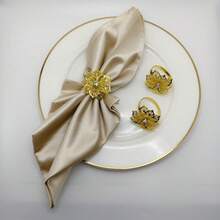6pcs Metal Hollow Floral Napkin Rings, Tableware Decor For Hotel Buffet - Gold - View 6