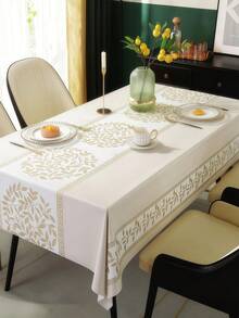 复古金色图案PVC加厚纹理桌布，高端防水耐热家用餐桌装饰布