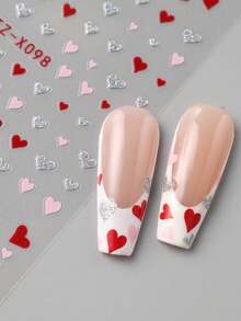 2 piezas Pegatinas de arte de uñas en forma de corazón mini con brillo rojo, rosa y plateado, corazones superpuestos, decoración de uñas brillante para el Día de San Valentín, suministros de uñas para mujeres y niñas para manualidades - Multicolor - Ver 7