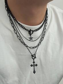 3件套哥特几何OT链十字星流苏吊坠项链，朋克嘻哈风，适合度假派对、日常休闲、街头风、婚礼、摇滚派对等场合，男女皆宜，节日生日百搭项链礼物 - 項鍊 - 查看 4