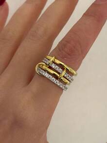 ESBERRY 1枚优雅彩色钻石戒指，S925纯银材质，简约休闲设计，适合日常佩戴、派对、情人节礼物 - 環環相扣帶鑽戒指 - 查看 6