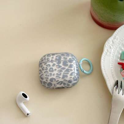 Semi-Transparent Gray-Blue Leopard Print Earphone Case With Hanging Ring, Cute & Minimalist Protective Cover For AirPods Pro 2, Pro, 4, 3, 1/2, Suitable For Women