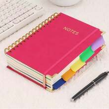 A5 Spiral Notebook - 300 Pages Hard Cover PU Notebook, 100GSM Thick Paper, Retro Style, Horizontal Lines, Faux Leather Cover, Suitable For Work, School And College Planning, Notebook And Diary With Removable Dividers And Tabs, 5 Subjects, College Ruled, College Notebook, Student Planner - Multicolor - View 12