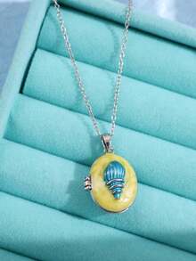 1件复古优雅浪漫不对称可开启银色吊坠项链，适合日常、通勤、节日、派对等场合，是送给女性的理想礼物。 - 彩色 - 查看 9