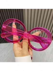 Transparent Round Oversized Glasses Fun Colorful Fashion Glasses Decorative Men's Women's Glasses - Màu Hoa hồng đỏ - Xem 4