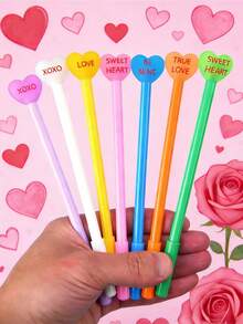 6/12/24支装 - 情人节心形凝胶笔，趣味心形笔帽设计，黑色墨水，办公居家必备，情人节最佳礼物之选，学校课堂奖励，生日礼物！（颜色随机发货） - 多色 - 查看 2