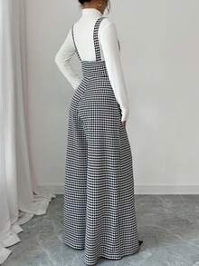 Bộ jumpsuit dài dáng suông cổ điển họa tiết răng cưa dành cho nữ, có túi, chất liệu vải dệt không co giãn, màu đen trắng (Không bao gồm áo). - màu đen - Xem 3