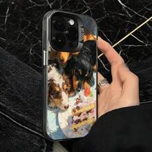 Funda de Teléfono Transparente con Impresión de Perro Comiendo Pastel para  14 Pro Max  13 Pro  12  Galaxy S23 S22 S21, Regalo Ideal para Todas las Temporadas - Negro - Ver 4