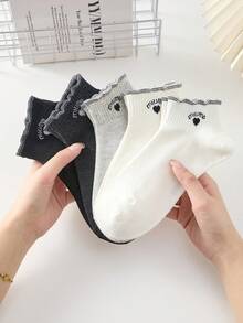 5 Pairs Women's Cute Heart Pattern Ankle Socks, Christmas Gift, Available In White, Black, Gray, Suitable For Casual Daily Wear, All Seasons - Multicolor - View 7