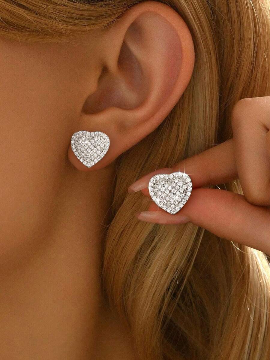 1 Đôi bông tai hình trái tim lấp lánh, trang sức bạc 925 dành cho nữ, thích hợp đeo hàng ngày, dự tiệc, làm quà tặng năm mới, quà sinh nhật, quà Valentine. - bông tai tình yêu - Xem 1