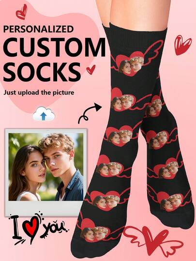 1 par de calcetines personalizados, calcetines con foto personalizada, calcetines con imagen personalizada, calcetines con impresión personalizada, calcetines divertidos con cara personalizada, calcetines con imagen personalizada, amor, pon cualquier cara en los calcetines, regalo de aniversario, regalo de San Valentín, regalo de cumpleaños, regalo de boda, regalo del Día de la Madre, regalo del Día del Padre, regalo para la mejor amiga, regalo para mamá/papá, regalo para novia/novio