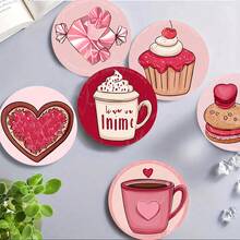 4 piezas /6 piezas /300 piezas Anillos con forma de corazón y posavasos de barro de diatomeas con estampado de pasteles, adecuados para decoración del hogar, cafeterías, meriendas, decoración de restaurantes, fiestas temáticas, decoración diaria y también pueden ser regalos - Multicolor - Ver 2