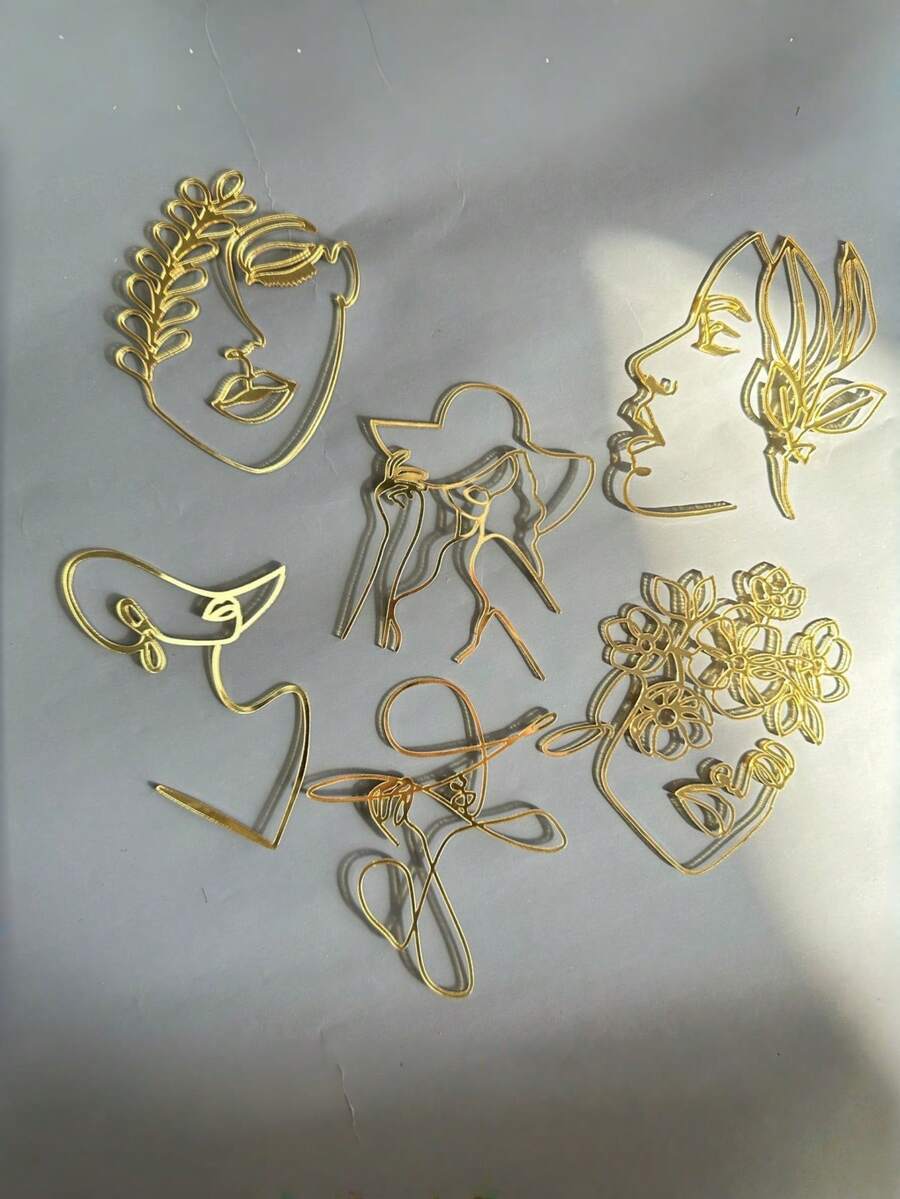 6pcs/1set Gold Small Face Acrylic Cake Decoration Dessert Table Dressing Supplies Baking Decoration Supplies Valentine's Day Wedding Birthday Party Decoration - Gold - View 1