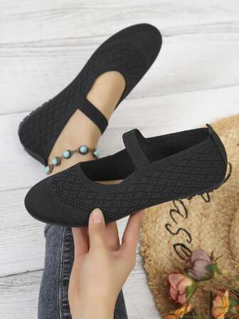 Zapatos planos de mujer con correa tejida, de unicolor, zapatos planos de moda casual de vanguardia para interiores y exteriores, para todas las estaciones