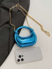 1pc Metallic Mini Crescent Handbag, Shiny Top Handle Chain Crossbody Bag, Lipstick Pouch, Wallet, Party Bag, Suitable For Girls/Students/Girl, Daily Use/Gift/Holiday/Party/Event - Multicolor - View 3