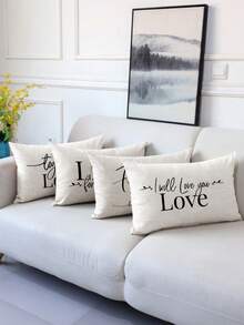 4 fundas de almohada suaves con patrones de familia y amor en inglés de moda, fundas decorativas para cojines con cierre de cremallera, lavables a máquina para decoración del hogar de cojines para sofá, sala de estar, dormitorio, sin incluir el relleno de la almohada